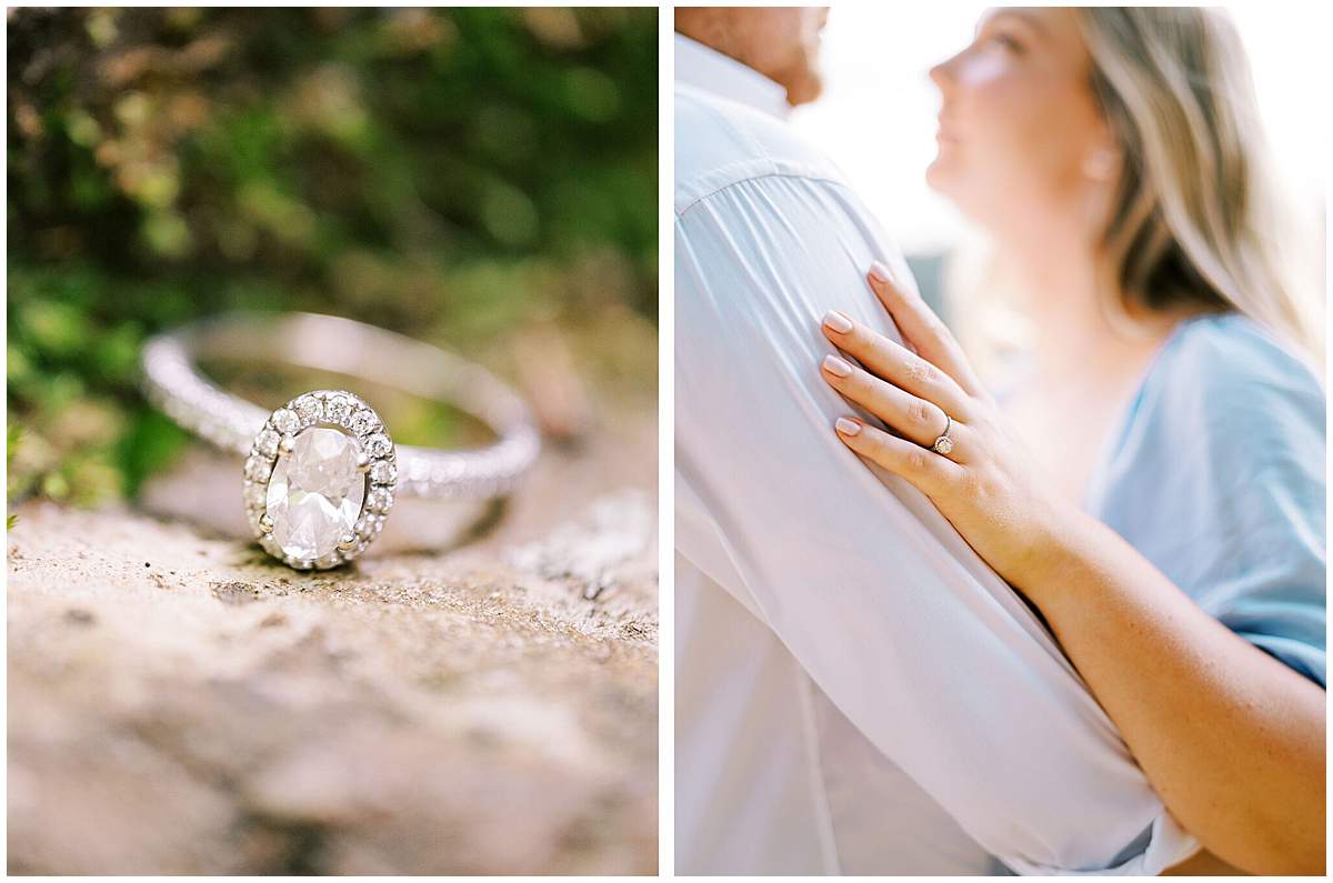 Bride and groom walking along scenic trail at Cloudland Canyon