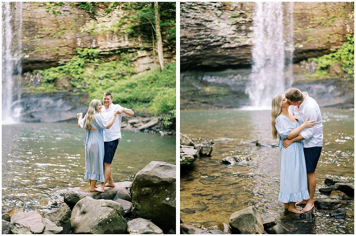 Hemlock Falls engagement session with couple near waterfall