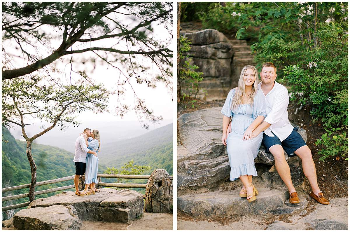 Couple holding hands on canyon overlook in Cloudland Canyon