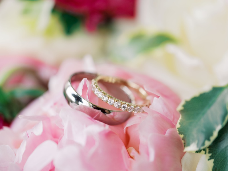 Close-up of wedding rings at Marblegate Farm