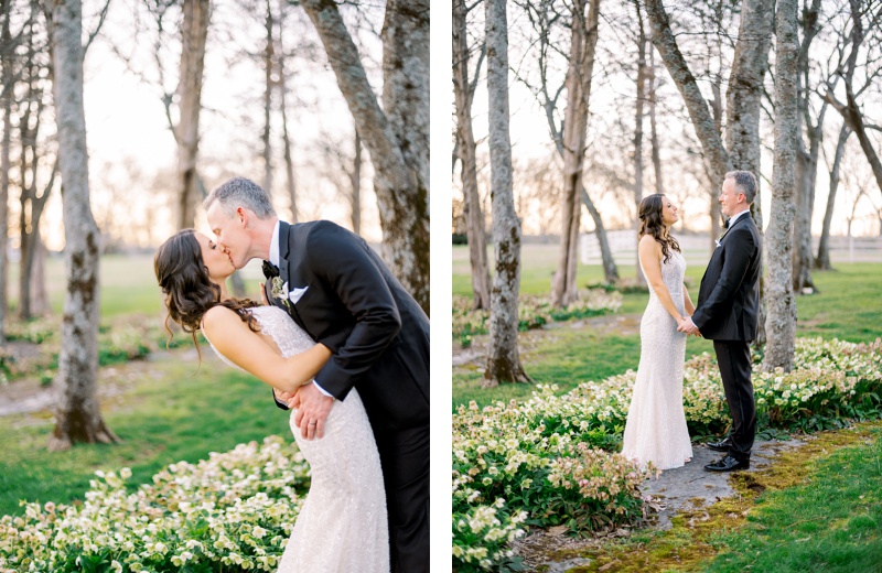 Couple’s sunset portrait at their marblegate farm wedding