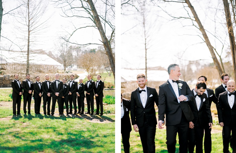 Bridal party walking together outdoors at marblegate farm