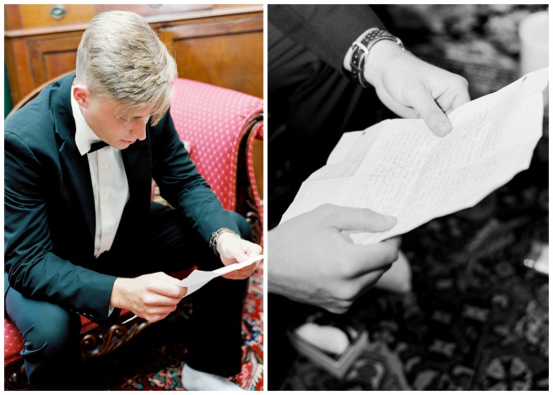 Intimate mom with groom reading brides letter