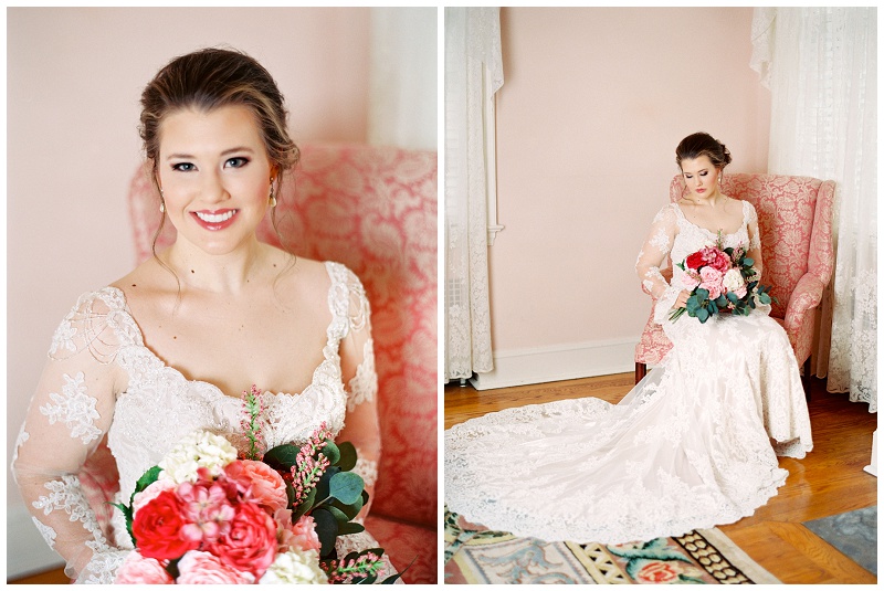 Indoor bridal portraits with soft lighting at Allandale Mansion