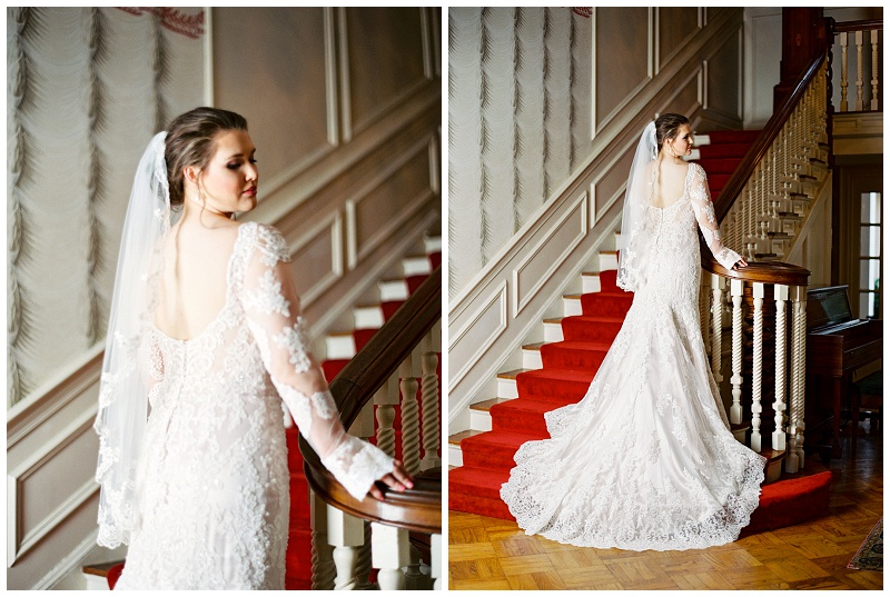 Timeless bridal portraits with film photography and flash lighting indoors