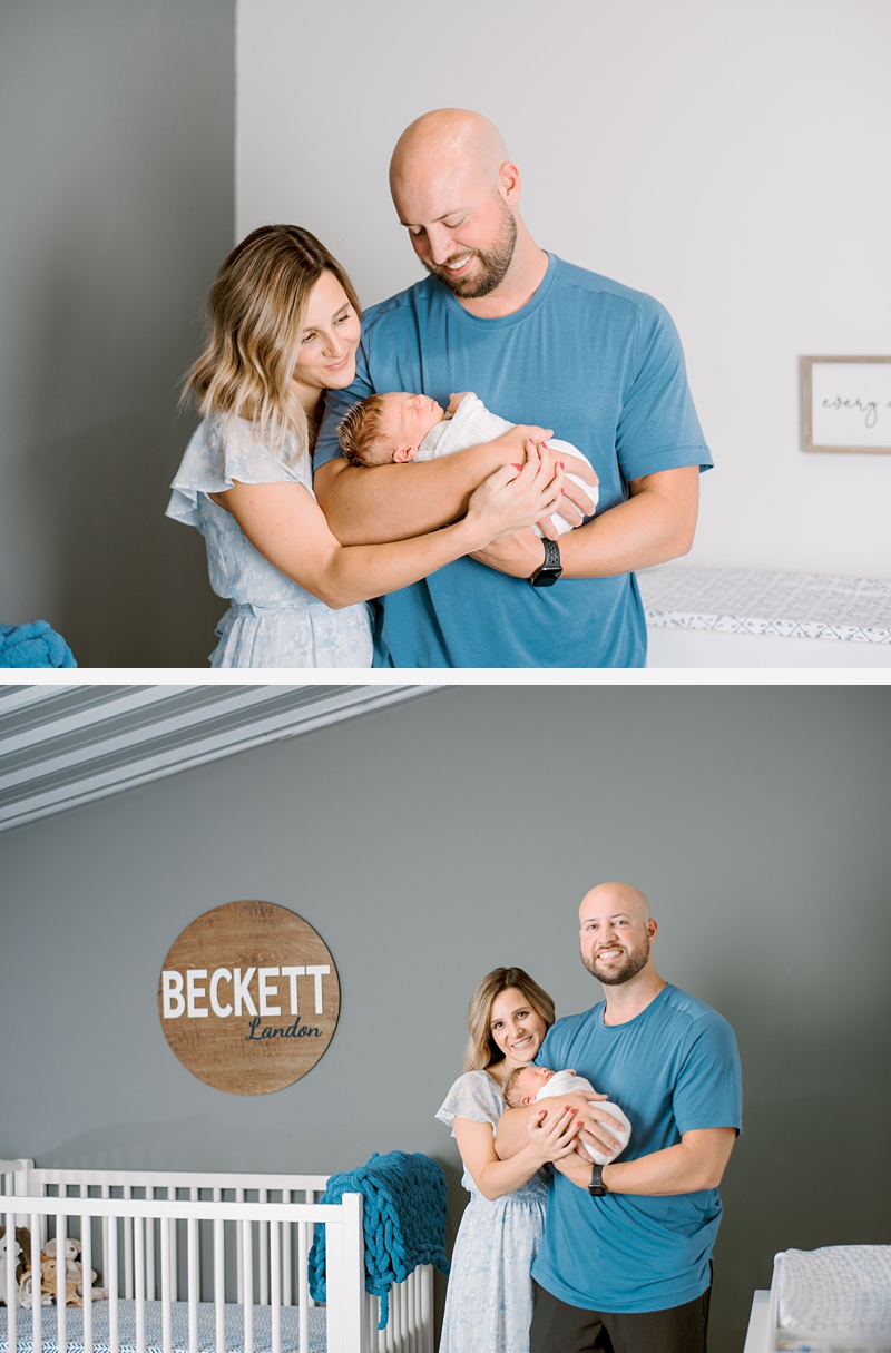 Parent holding newborn gently during newborn photo shoot