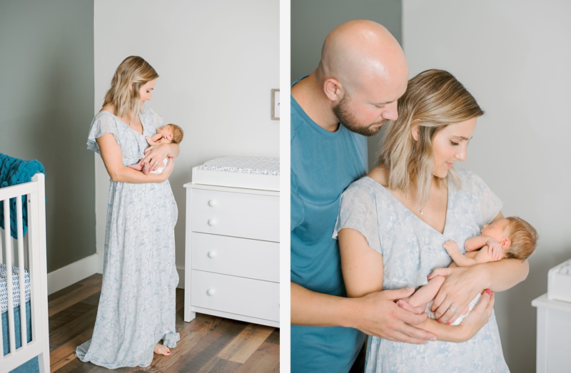 Parents gazing at baby during lifestyle newborn photography session