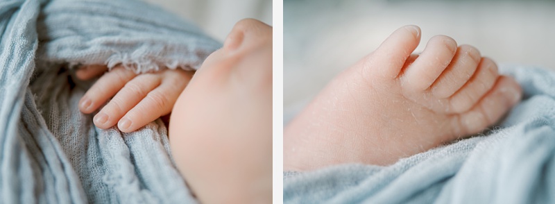 Close-up of newborn hands and tiny fingers in natural pose