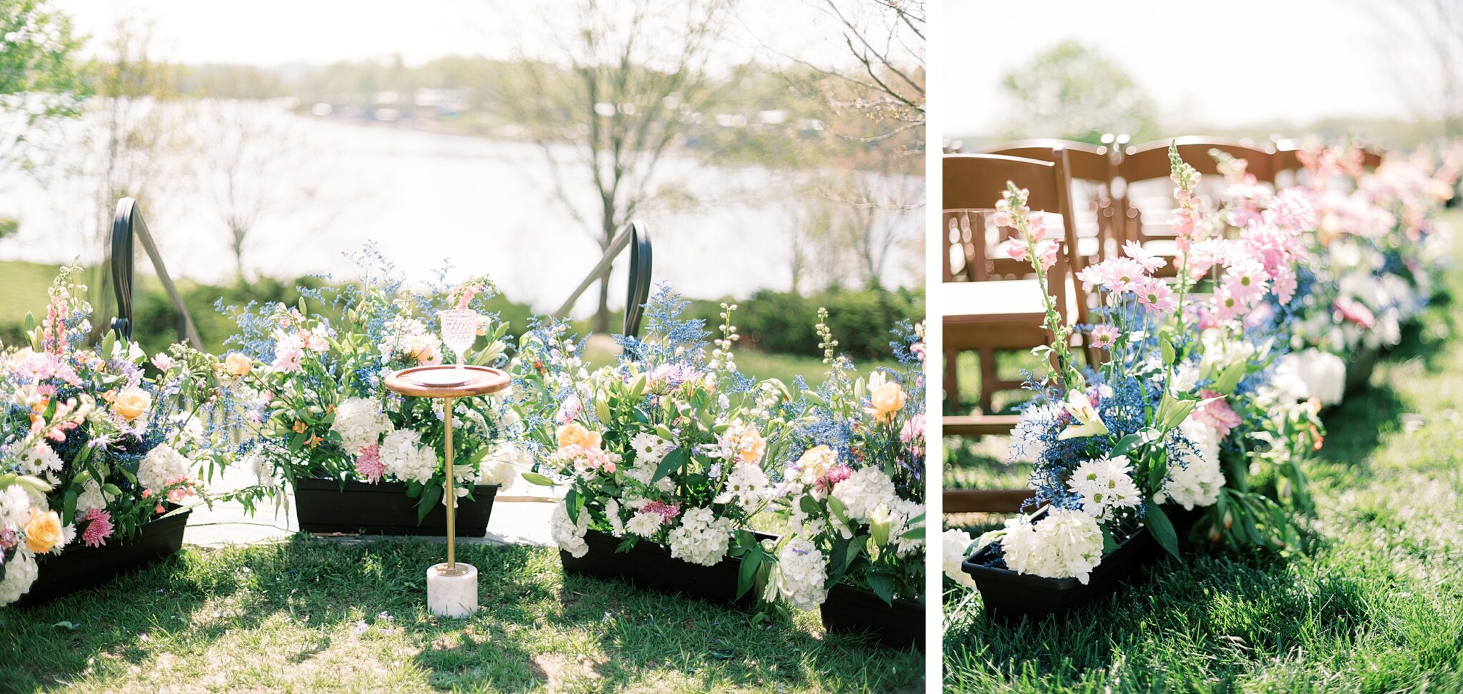 ceremony setup overlooking Boone Lake at Lake House wedding venue