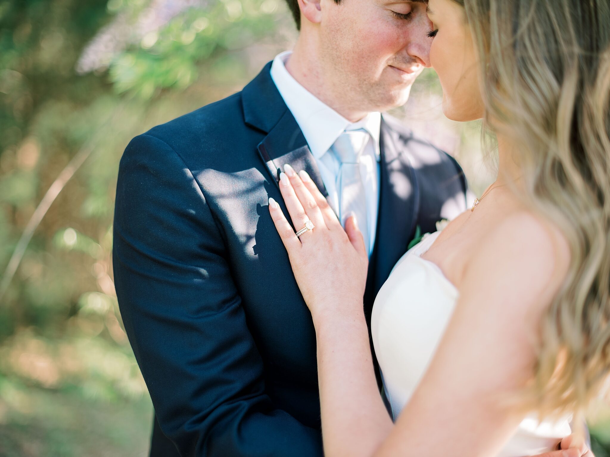 newlywed couple portrait with lake view Piney Flats wedding venue