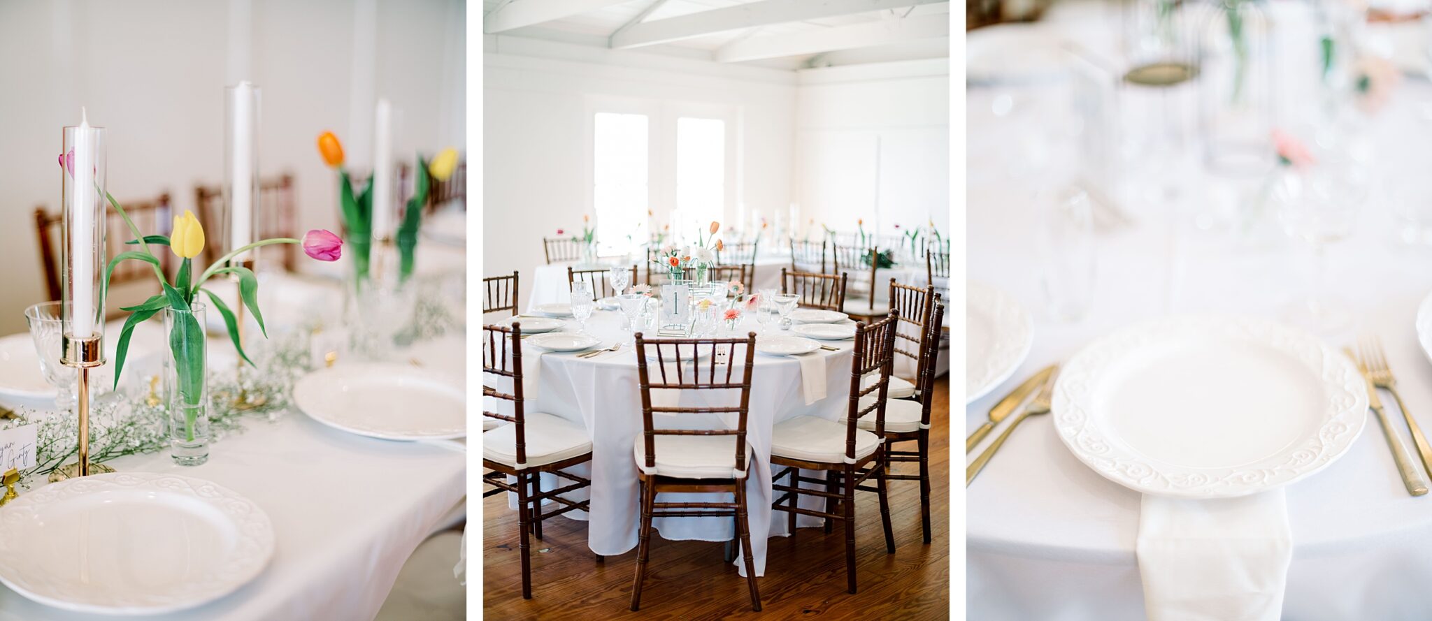 reception tables with lake view at Lake House wedding venue