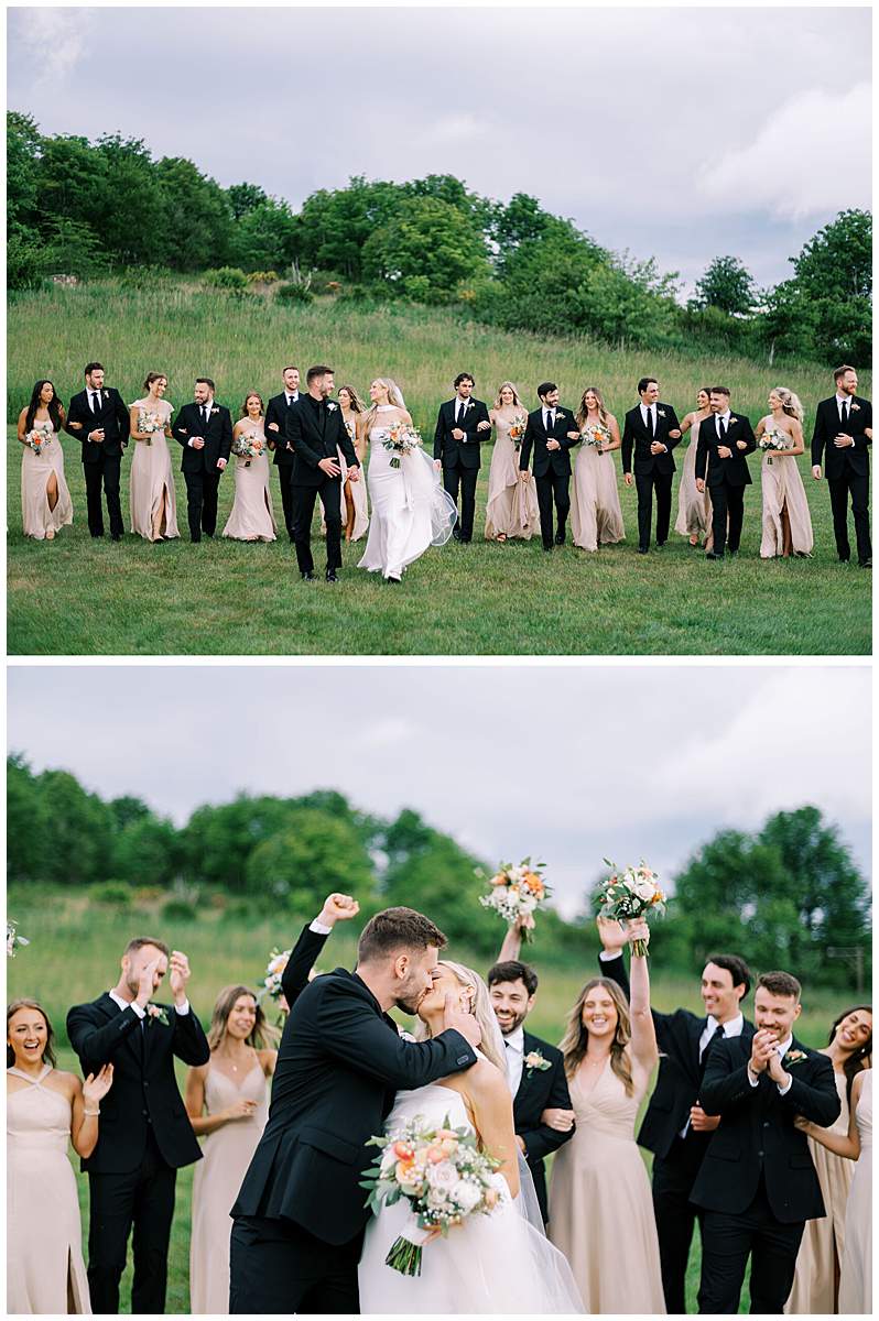 Bridal party walk in a mountain wedding located in Banner Elk nc