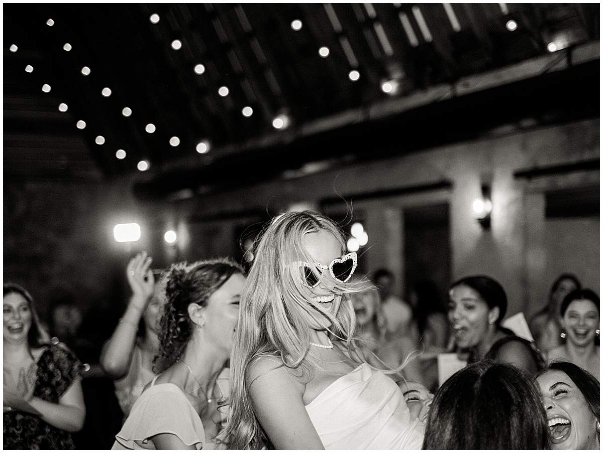 bride dancing at overlook barn reception, banner elk nc