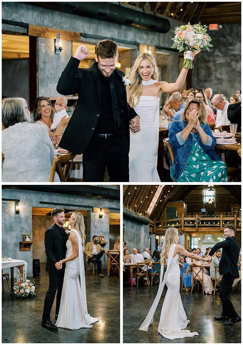 bride and groom entering overlook barn reception 