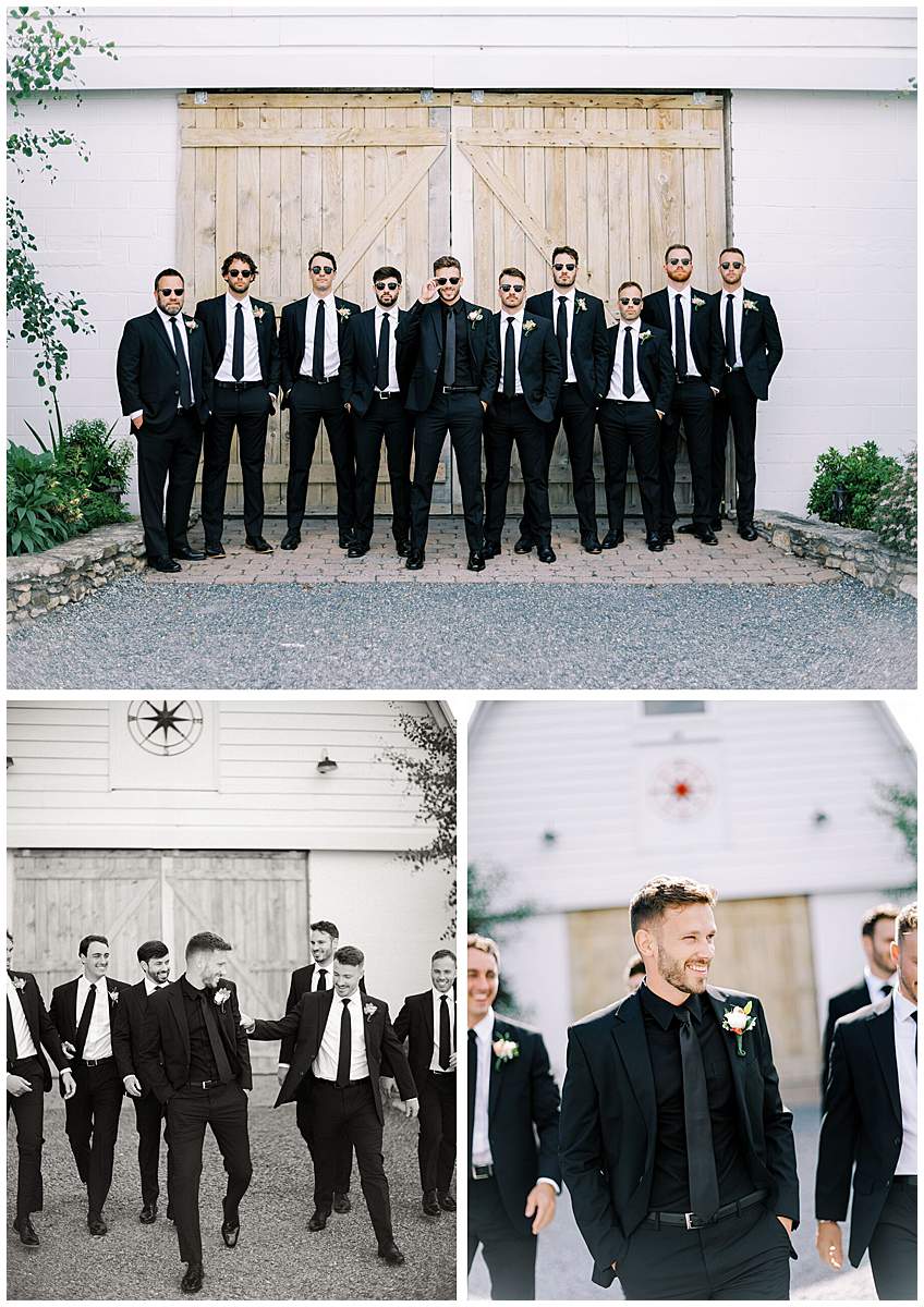 bridal party photos overlook barn banner elk