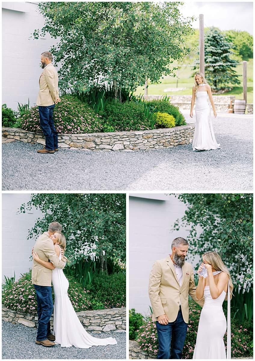 father daughter first look romantic barn wedding portraits nc
