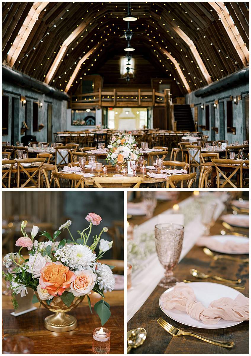 reception table details at overlook barn banner elk nc