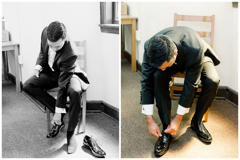 groom putting on shoes