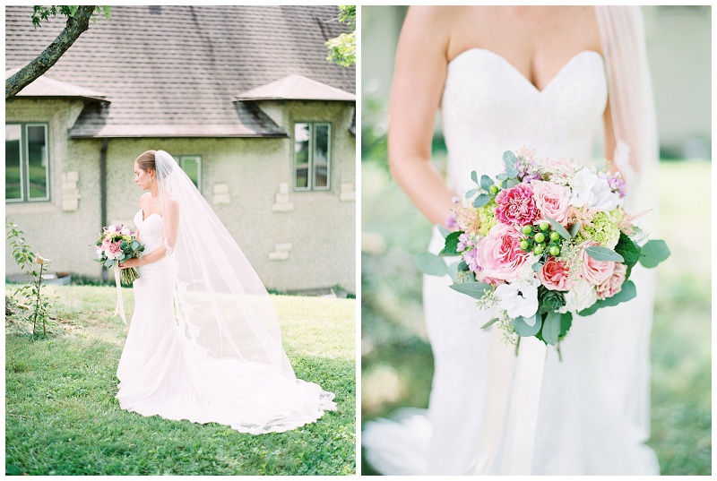 bride holding bouquet smiling