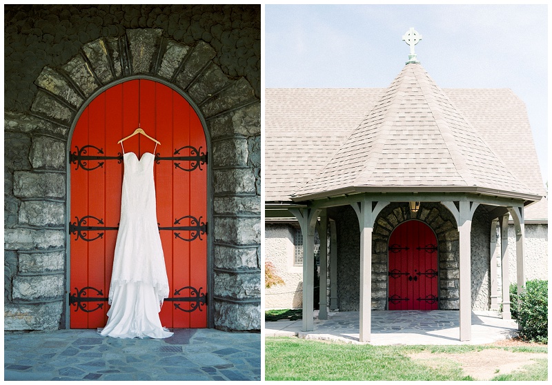 Elegant Kingsport TN church wedding at St. Paul’s Episcopal Church brides dress hanging