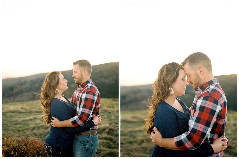 Roan Mountain engagement photos windy mountain top