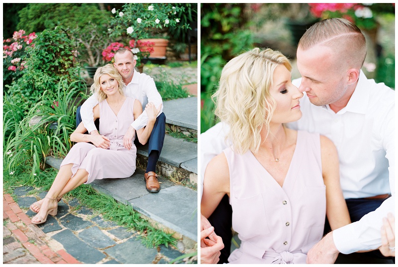couple in green field Knoxville engagement photos