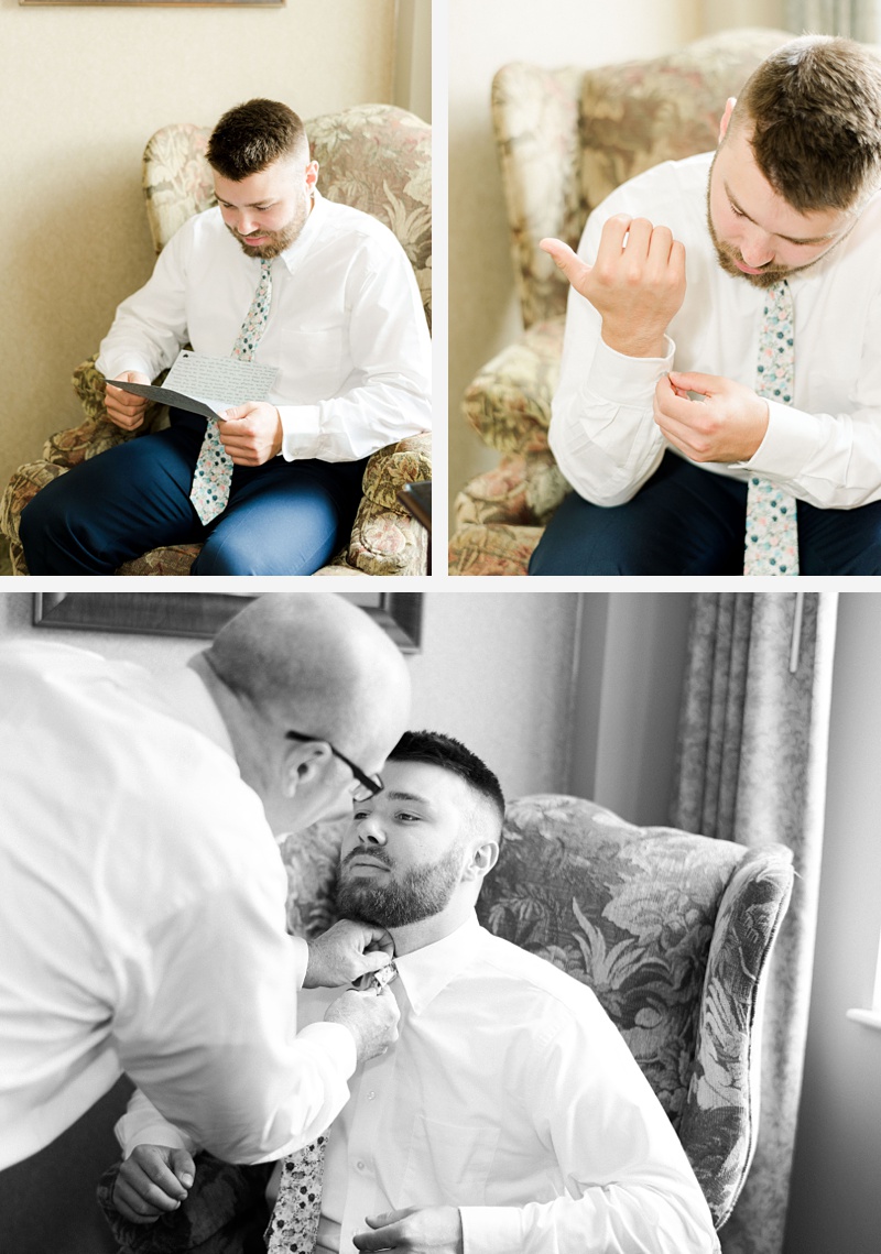 groom adjusting cufflinks Madison and Tyler wedding