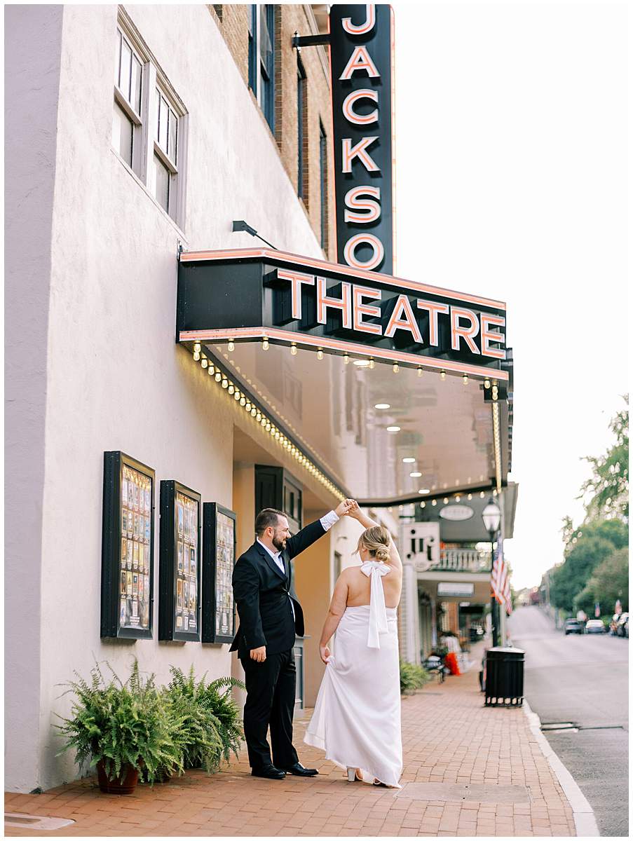 couple embracing in brick alley Jonesborough TN