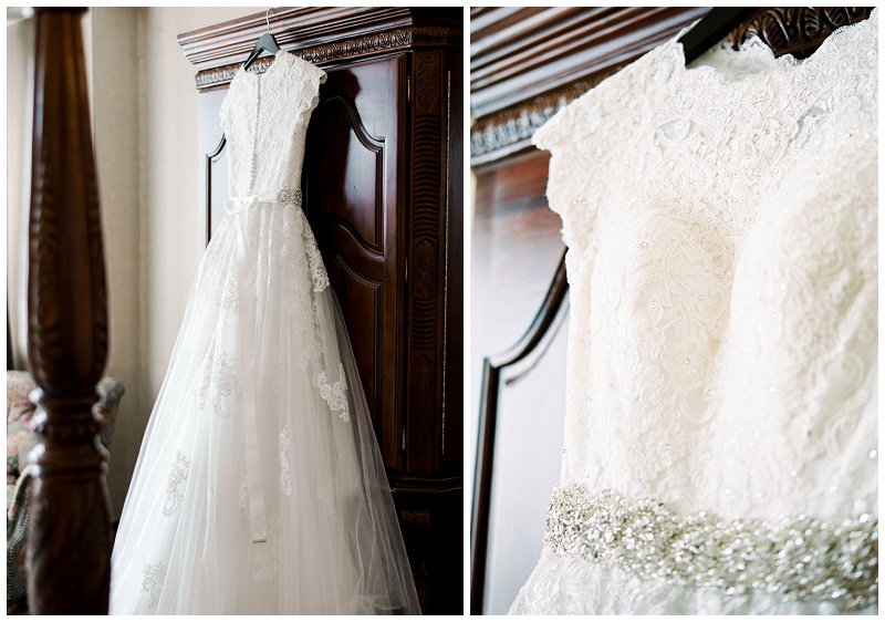 wedding dress hanging at Carnegie hotel bridal suite