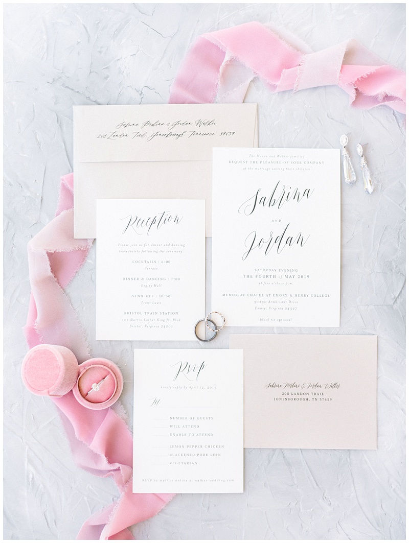 Emory and Henry Chapel wedding details flat lay