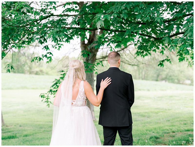 bride and groom first look portraits Emory and Henry Chapel