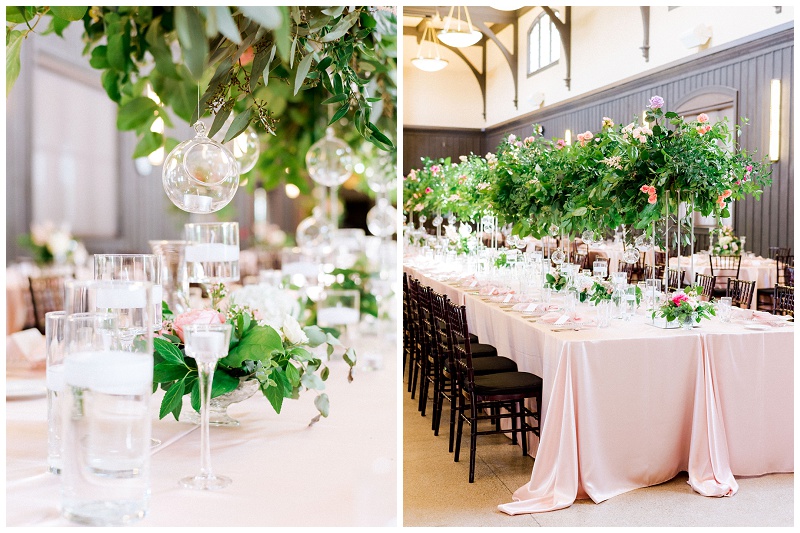 pink floral themed Bristol Train Station wedding reception