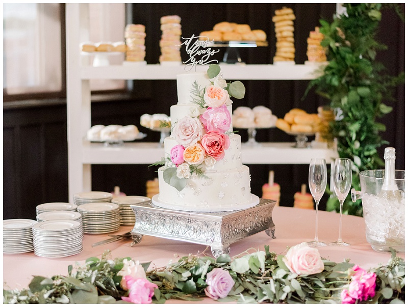 wedding cake at reception in Virginia