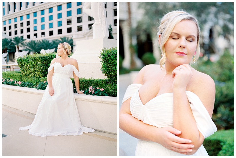 Caesars Palace poolside bridal photos golden light