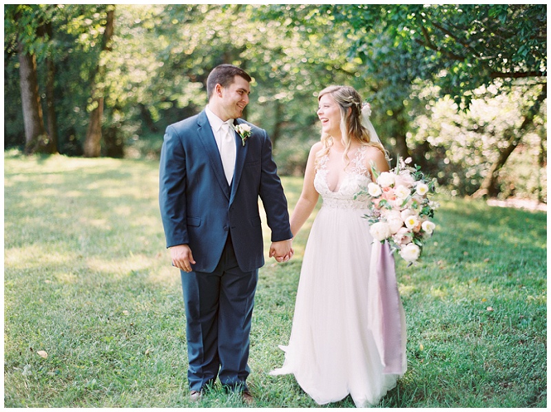 bride and groom walking together Tennessee wedding
