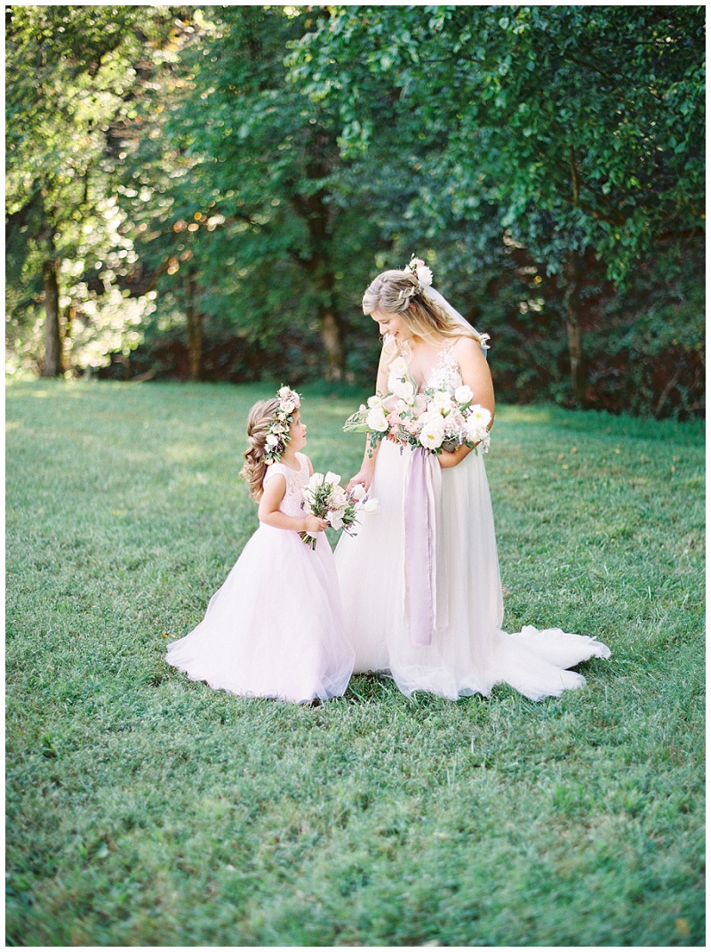 joyful bride and flower girl East Tennessee wedding