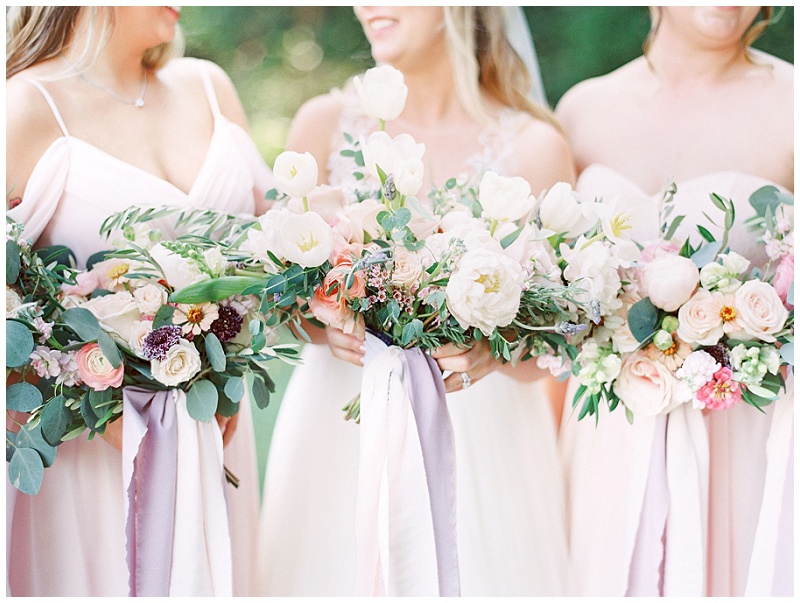 bridesmaids blush dresses Tennessee barn wedding