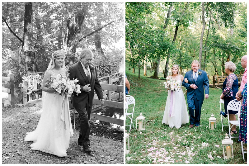 bride walking aisle rustic barn wedding Tennessee