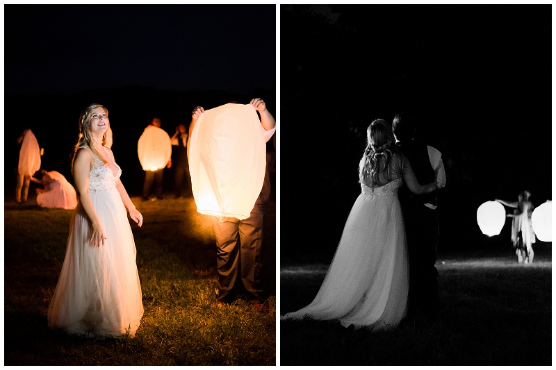 bride and groom glowing lantern send off Tennessee wedding