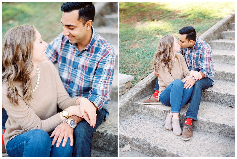 charlotte nc engagement session couple walking freedom park