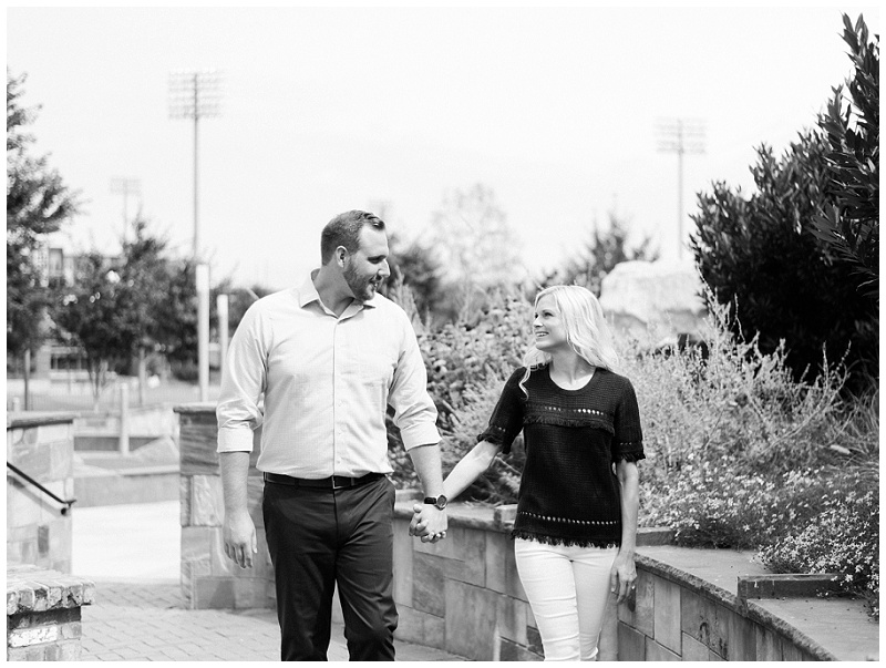 romantic engagement photos uptown charlotte nc city backdrop session