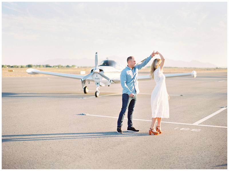 phoenix engagement photographer aviation themed couple session