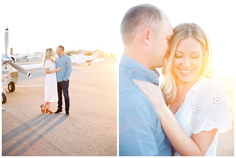romantic airplane engagement photos arizona desert golden hour