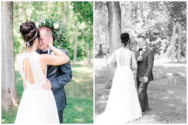 bride and groom first look emotions at Ramble Creek Athens TN