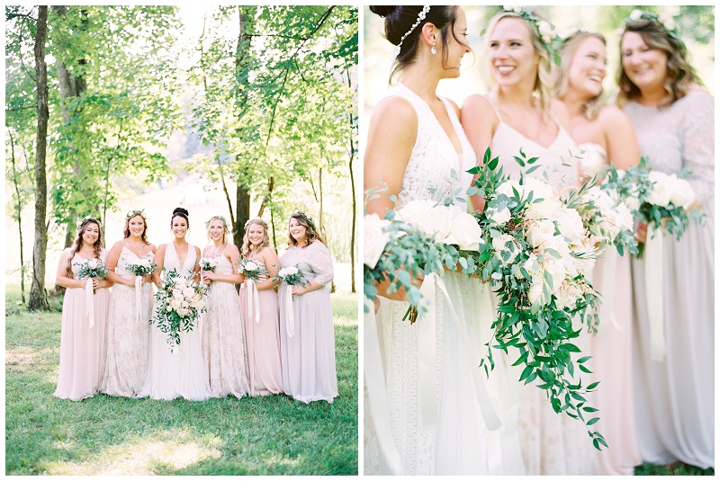 bridesmaids holding bouquets candid moments