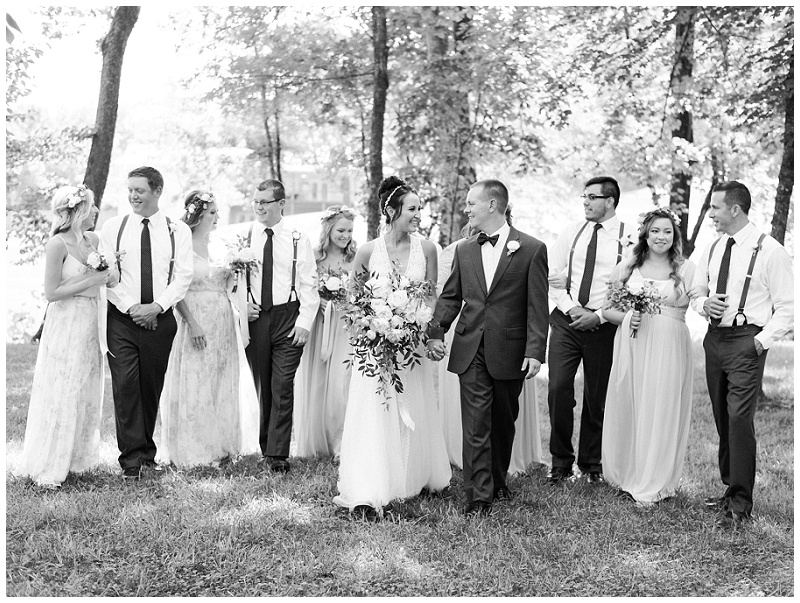 fun bridal party walking portraits East Tennessee wedding