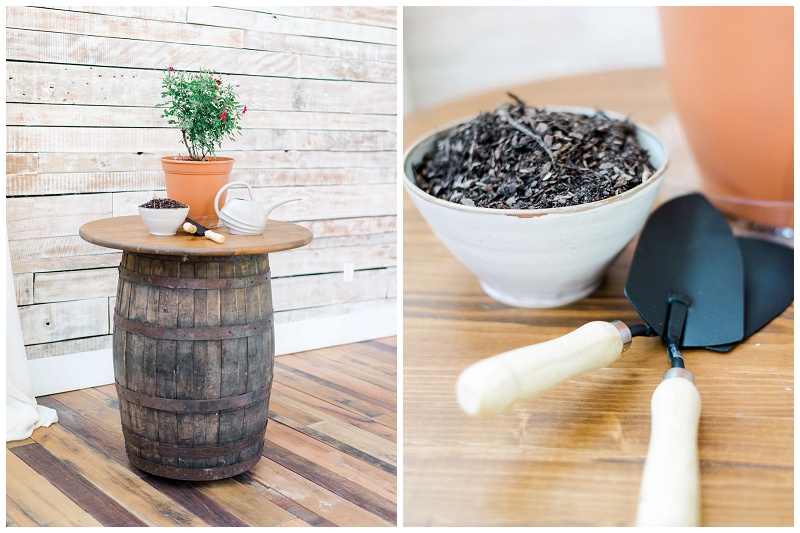 Ramble Creek ceremony setup with potting ceremony Athens TN barn wedding