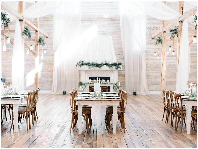 wedding reception table setup barn venue