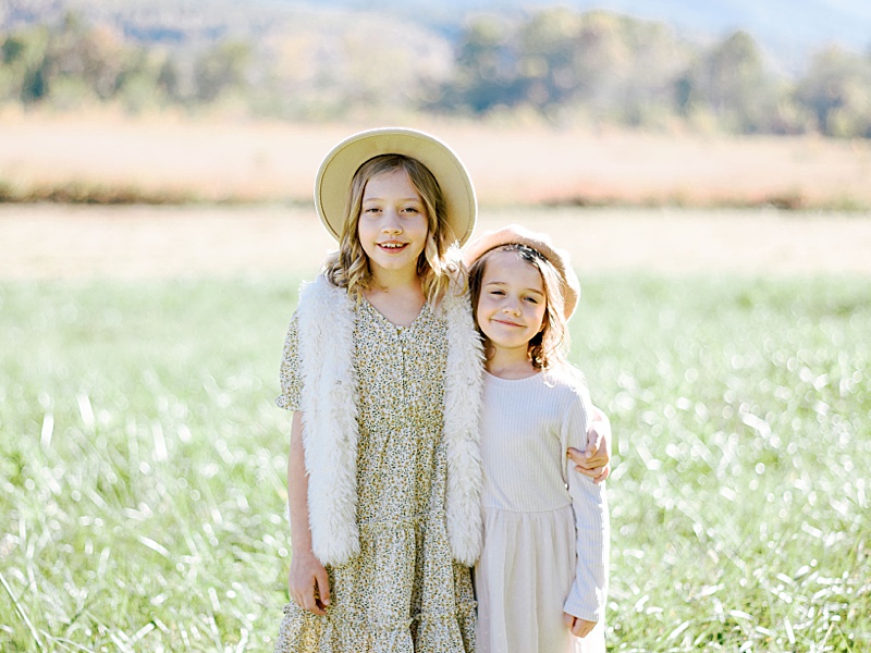 Smoky Mountains family portraits with golden fall leaves