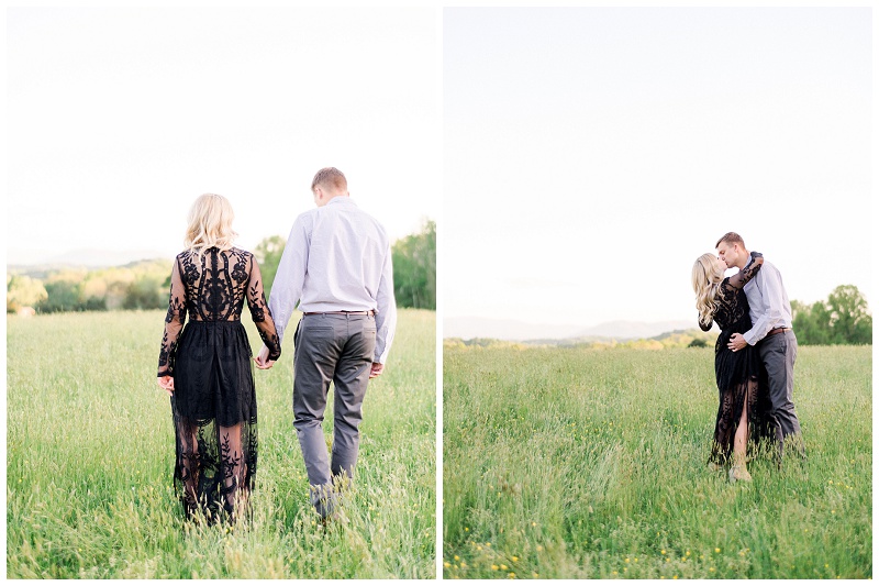 romantic engagement photos sunset field Tennessee